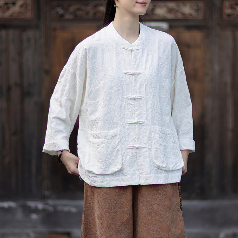 Tactile Cotton Linen Jacquard Frog-Button Women's Meditation Set