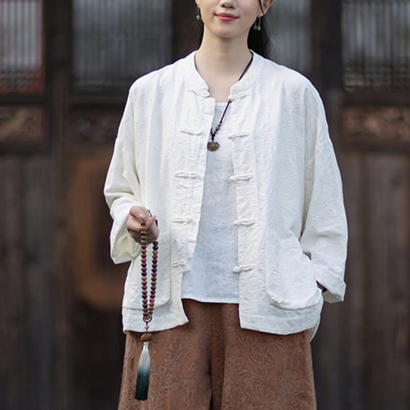 Tactile Cotton Linen Jacquard Frog-Button Women's Meditation Set