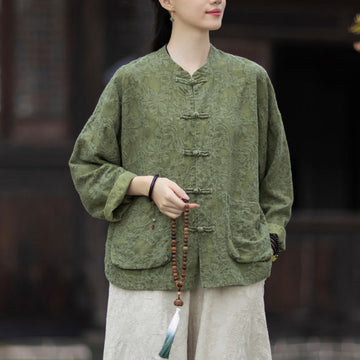 Tactile Cotton Linen Jacquard Frog-Button Women's Meditation Set