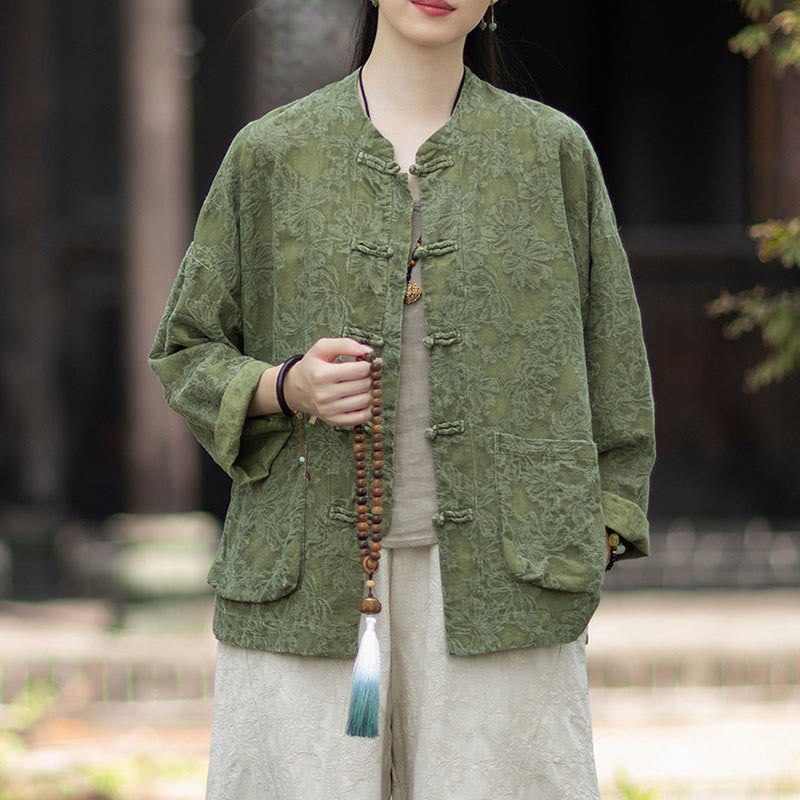 Tactile Cotton Linen Jacquard Frog-Button Women's Meditation Set