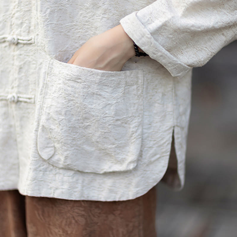 Tactile Cotton Linen Jacquard Frog-Button Women's Meditation Set