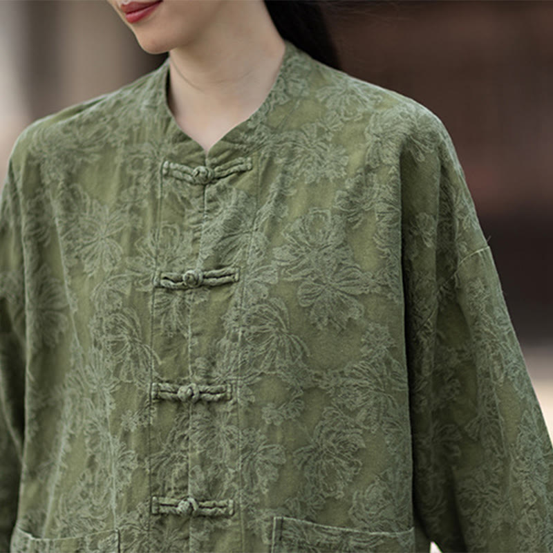 Tactile Cotton Linen Jacquard Frog-Button Women's Meditation Set