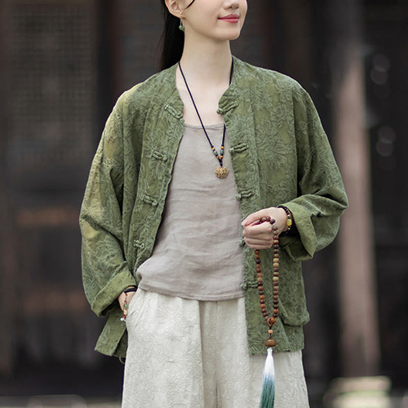 Tactile Cotton Linen Jacquard Frog-Button Women's Meditation Set