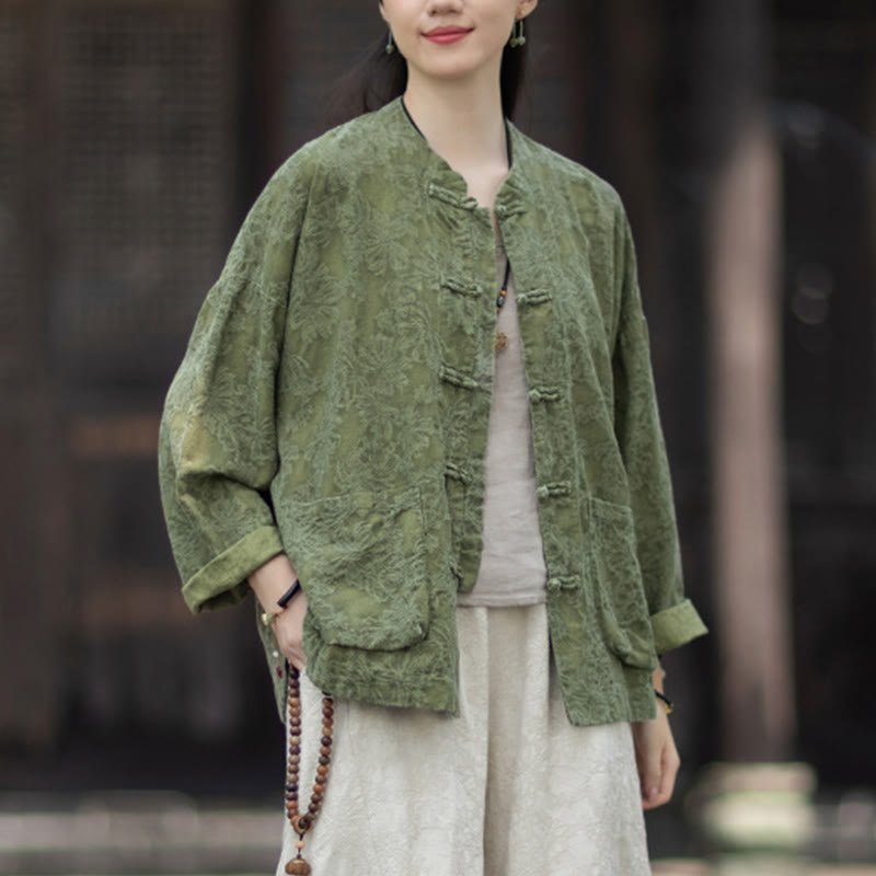 Tactile Cotton Linen Jacquard Frog-Button Women's Meditation Set