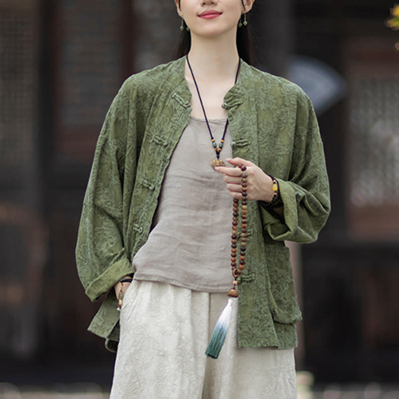 Tactile Cotton Linen Jacquard Frog-Button Women's Meditation Set