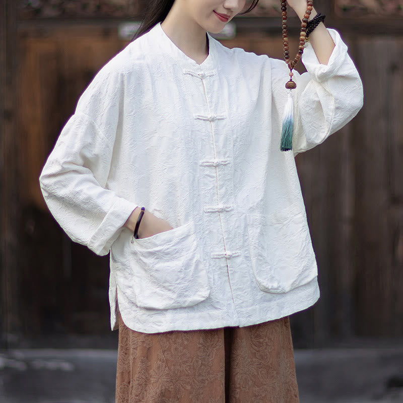 Tactile Cotton Linen Jacquard Frog-Button Women's Meditation Set