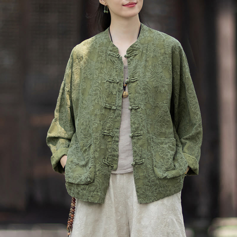 Tactile Cotton Linen Jacquard Frog-Button Women's Meditation Set