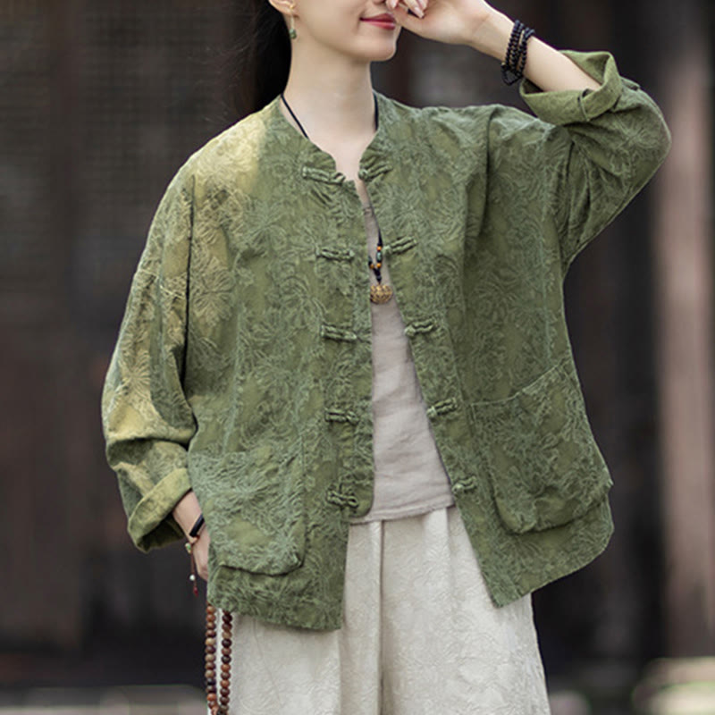 Tactile Cotton Linen Jacquard Frog-Button Women's Meditation Set