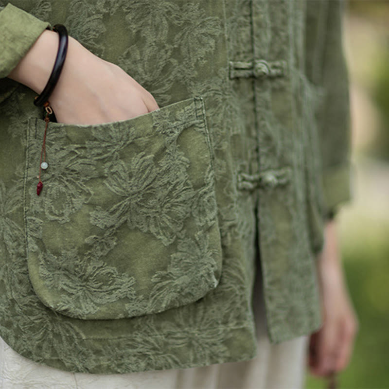 Tactile Cotton Linen Jacquard Frog-Button Women's Meditation Set