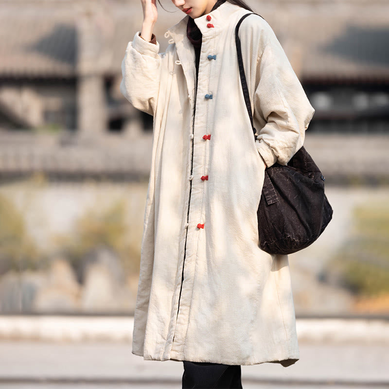 Ramie Cotton Stand Collar Frog-Button Winter Meditation Coat