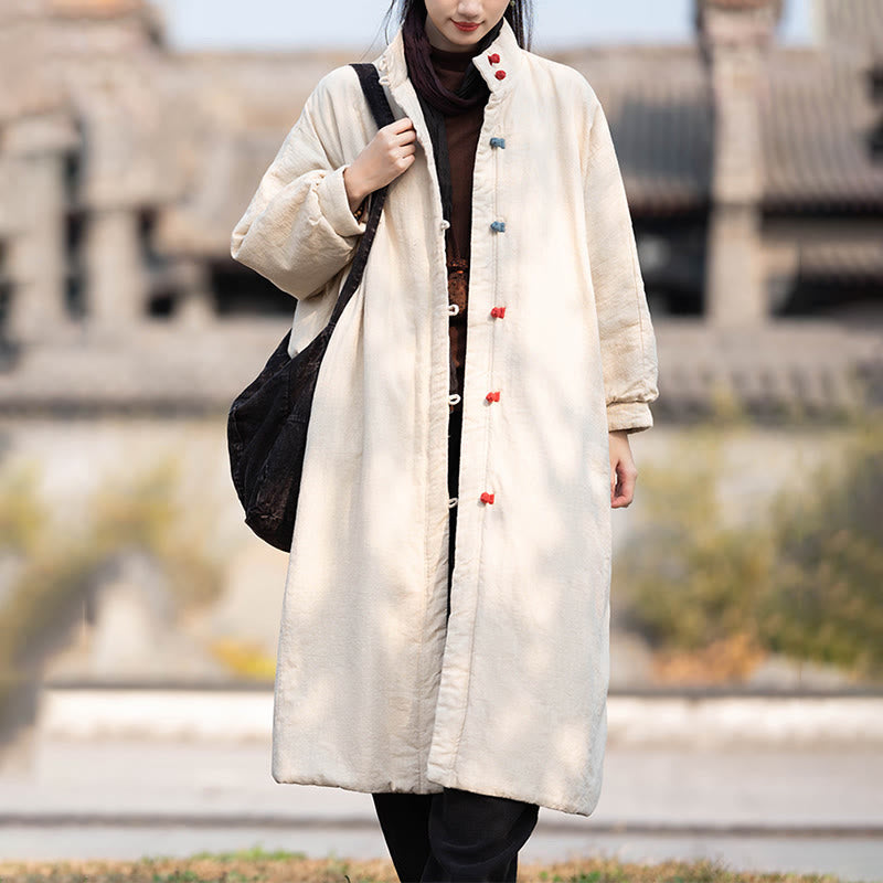 Ramie Cotton Stand Collar Frog-Button Winter Meditation Coat