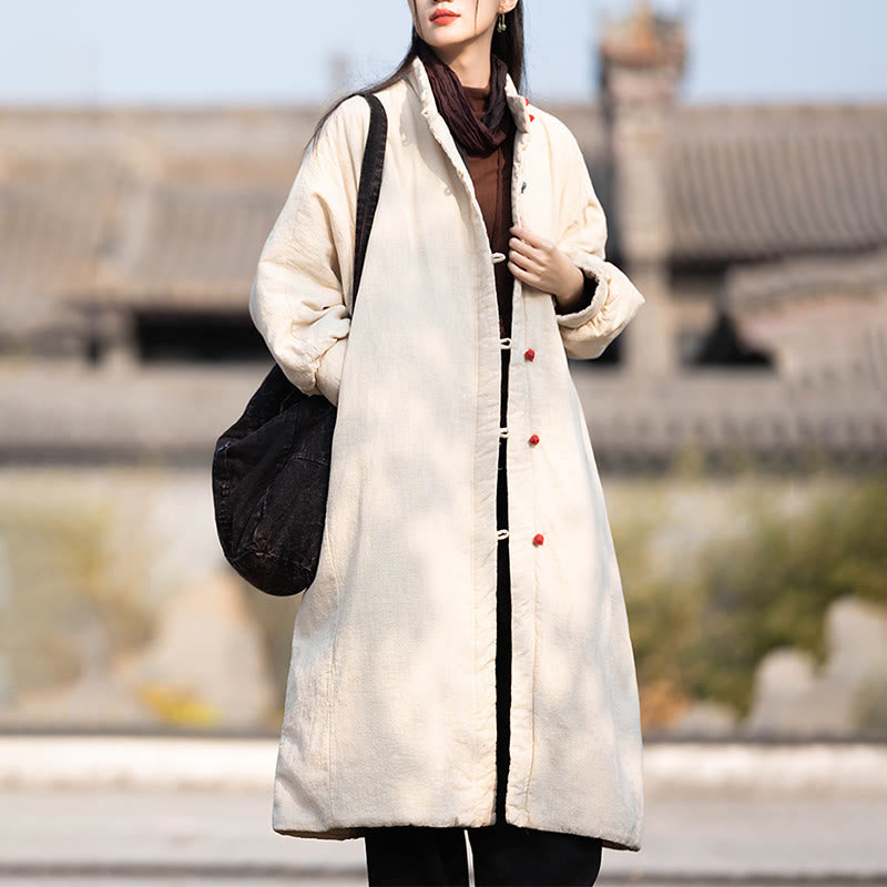 Ramie Cotton Stand Collar Frog-Button Winter Meditation Coat