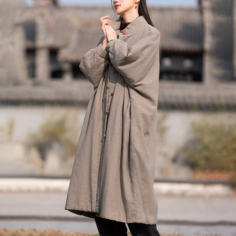 Ramie Cotton Stand Collar Frog-Button Winter Meditation Coat