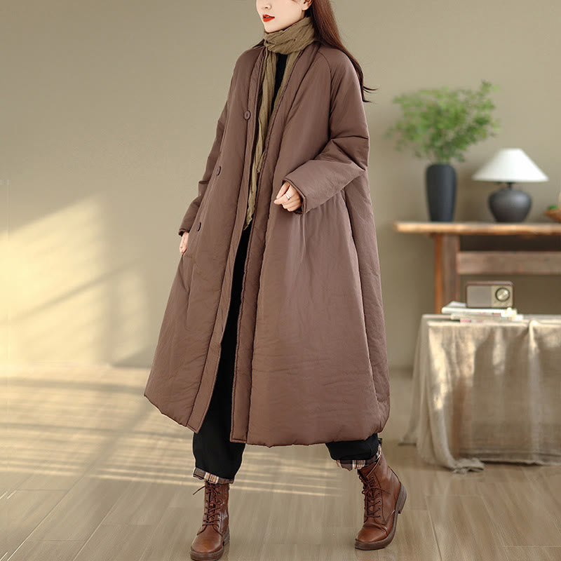 Grounding Cotton V-Neck Buttoned Winter Meditation Coat