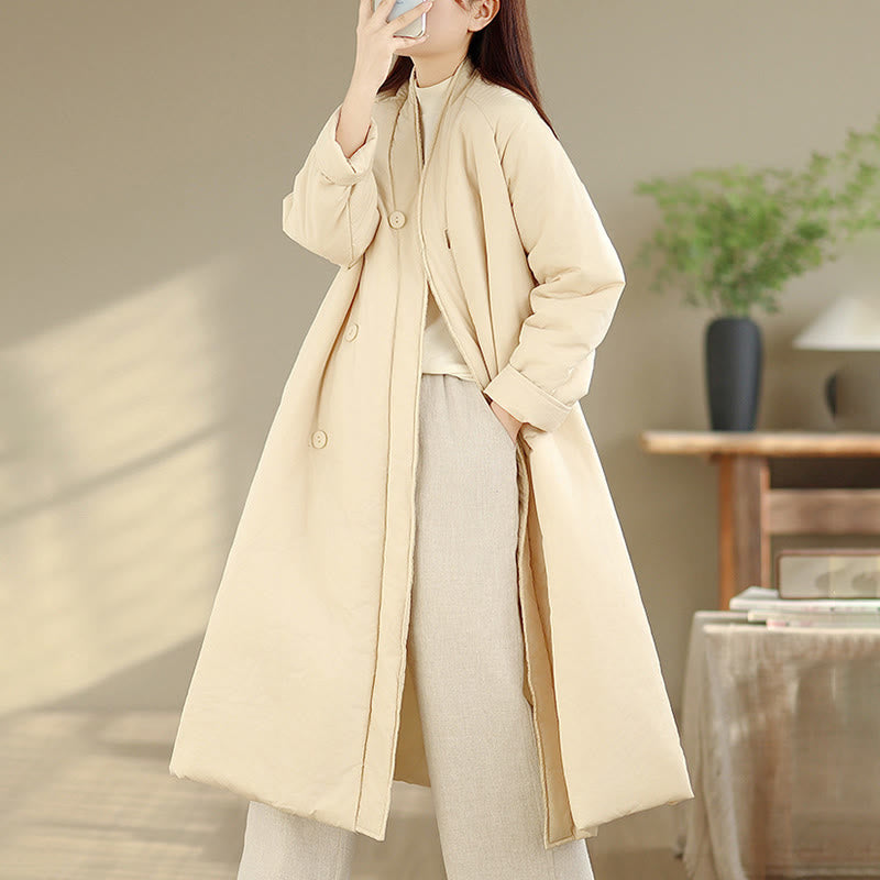 Grounding Cotton V-Neck Buttoned Winter Meditation Coat