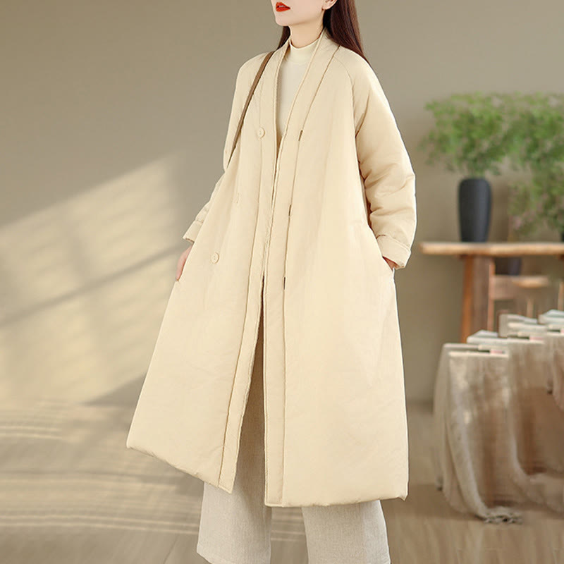 Grounding Cotton V-Neck Buttoned Winter Meditation Coat