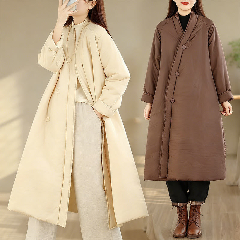 Grounding Cotton V-Neck Buttoned Winter Meditation Coat