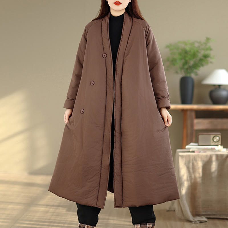 Grounding Cotton V-Neck Buttoned Winter Meditation Coat