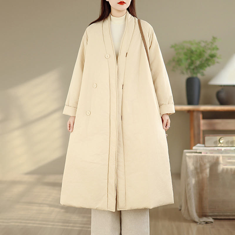 Grounding Cotton V-Neck Buttoned Winter Meditation Coat