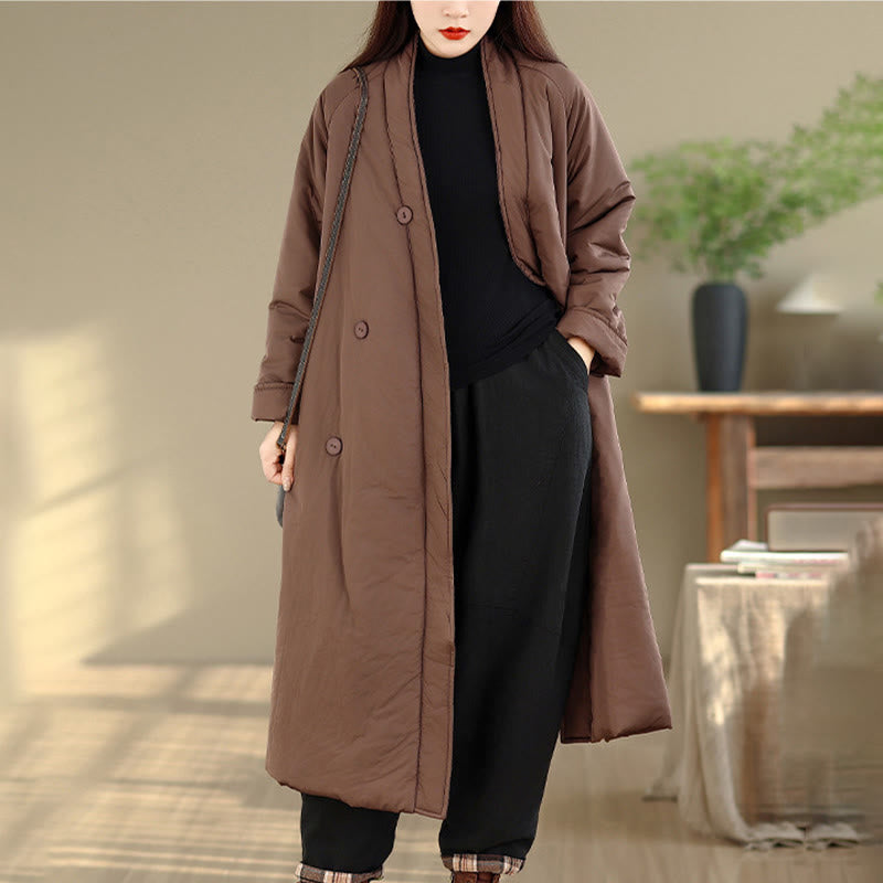 Grounding Cotton V-Neck Buttoned Winter Meditation Coat