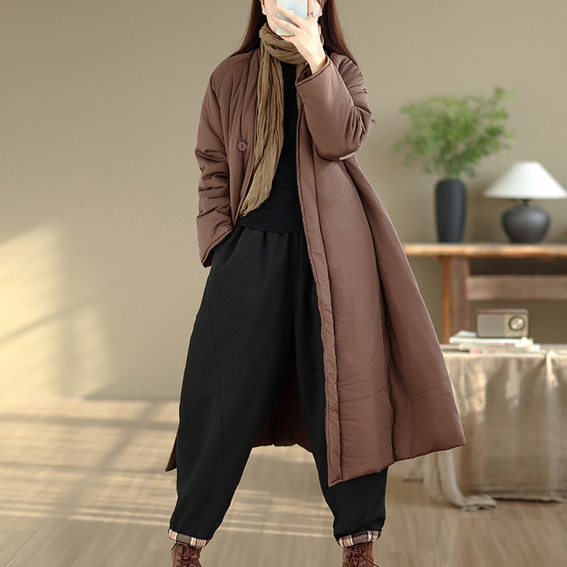 Grounding Cotton V-Neck Buttoned Winter Meditation Coat