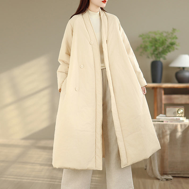 Grounding Cotton V-Neck Buttoned Winter Meditation Coat