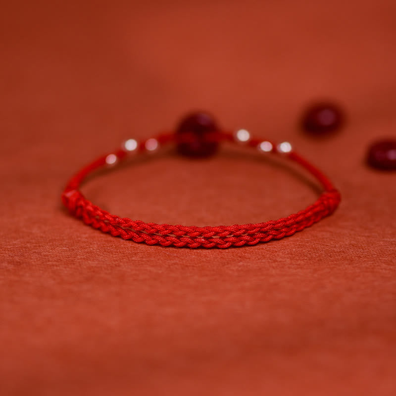 Handmade Cinnabar & Sterling Silver Ping An Kou Adjustable Red String Bracelet Anklet