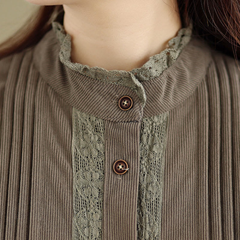 Tactile Pleated Button-Down Long Sleeve Meditation Midi Dress