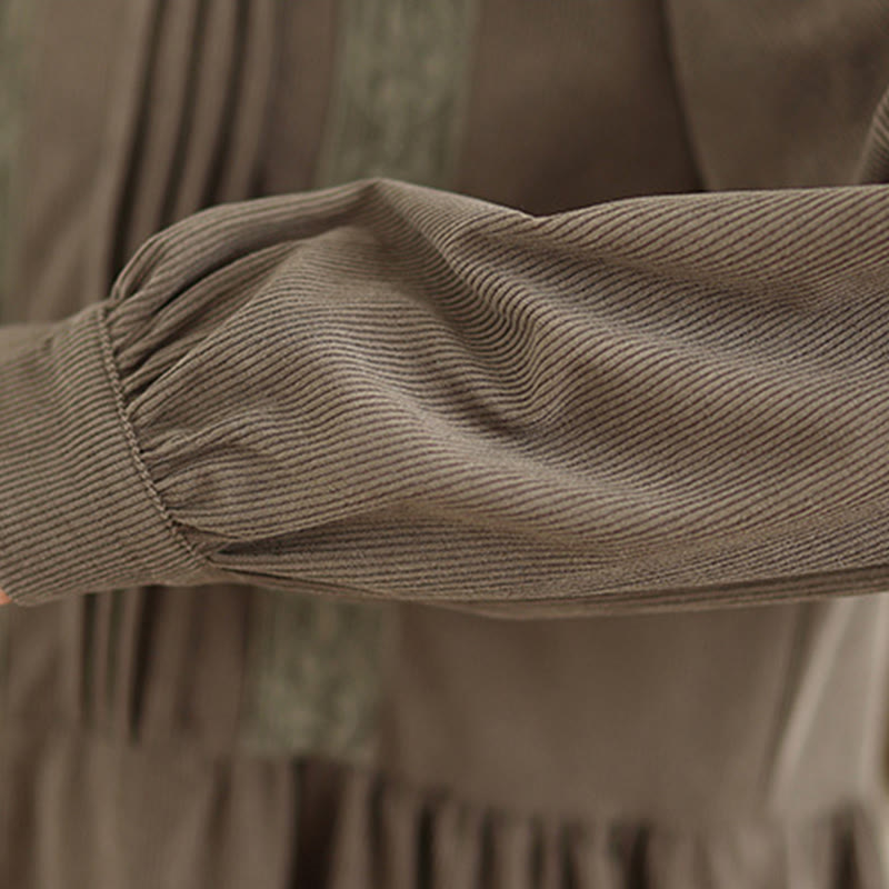 Tactile Pleated Button-Down Long Sleeve Meditation Midi Dress
