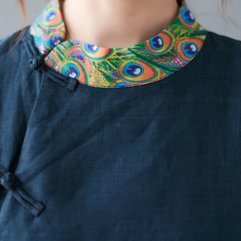 Cotton Mandala Print Stand Collar Three-Quarter Sleeve Midi Dress