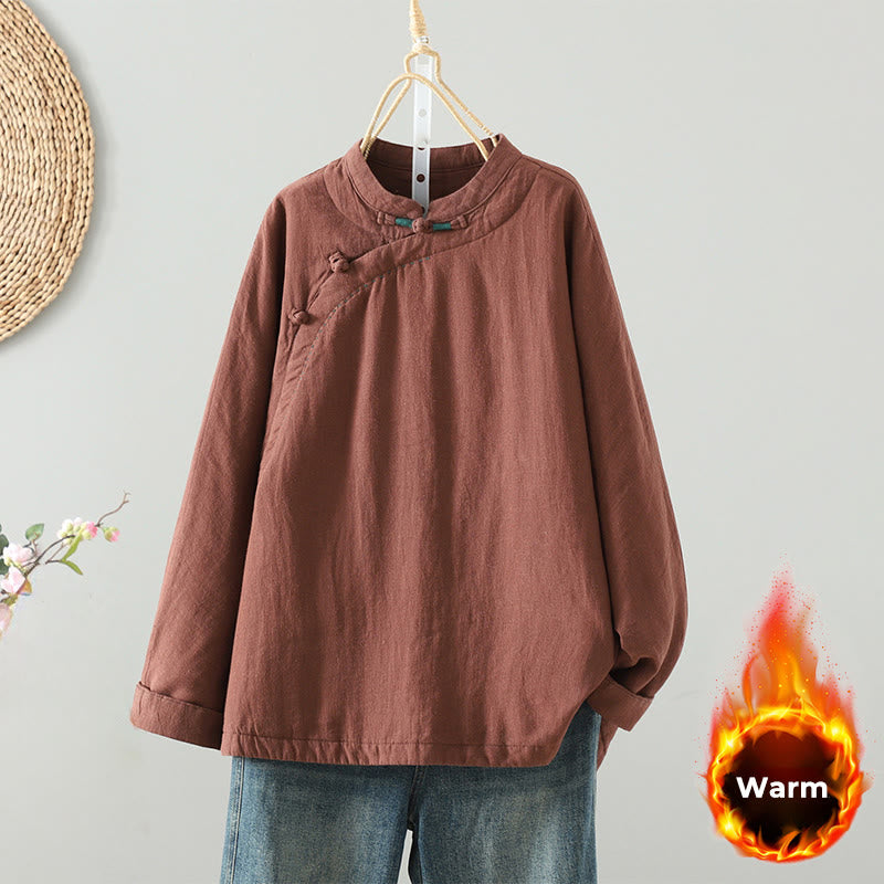 Vintage Winter Frog-Button Cotton Long Sleeve Women's Thermal Jacket