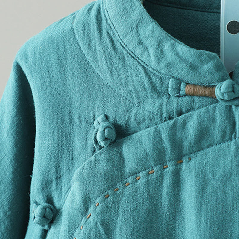 Vintage Winter Frog-Button Cotton Long Sleeve Women's Thermal Jacket