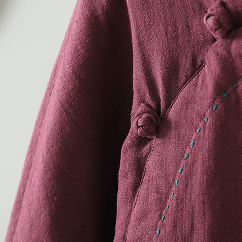 Vintage Winter Frog-Button Cotton Long Sleeve Women's Thermal Jacket