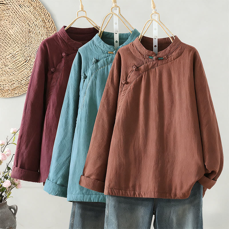 Vintage Winter Frog-Button Cotton Long Sleeve Women's Thermal Jacket