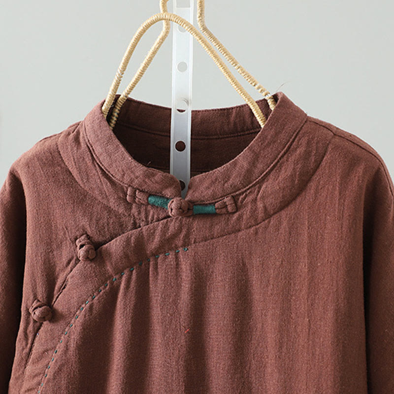 Vintage Winter Frog-Button Cotton Long Sleeve Women's Thermal Jacket