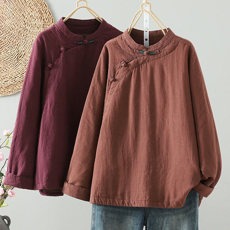 Vintage Winter Frog-Button Cotton Long Sleeve Women's Thermal Jacket