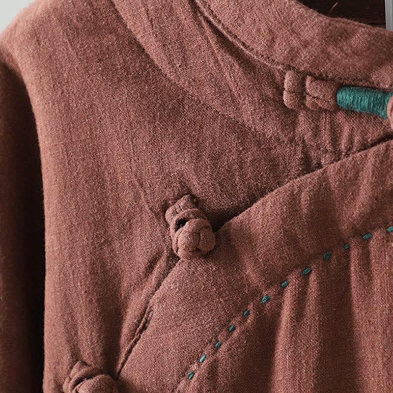 Vintage Winter Frog-Button Cotton Long Sleeve Women's Thermal Jacket