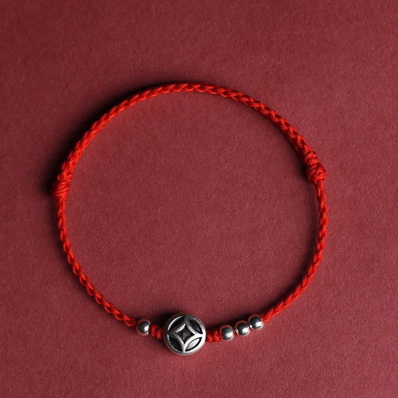 Handcrafted Red String Bracelet Anklet with 999 Fine Silver & Copper Coin Charm