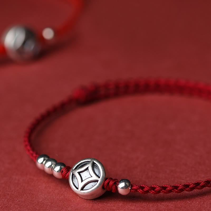 Handcrafted Red String Bracelet Anklet with 999 Fine Silver & Copper Coin Charm