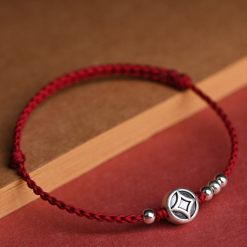 Handcrafted Red String Bracelet Anklet with 999 Fine Silver & Copper Coin Charm