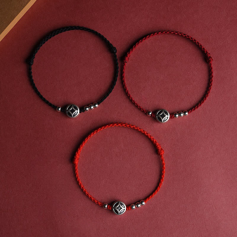 Handcrafted Red String Bracelet Anklet with 999 Fine Silver & Copper Coin Charm