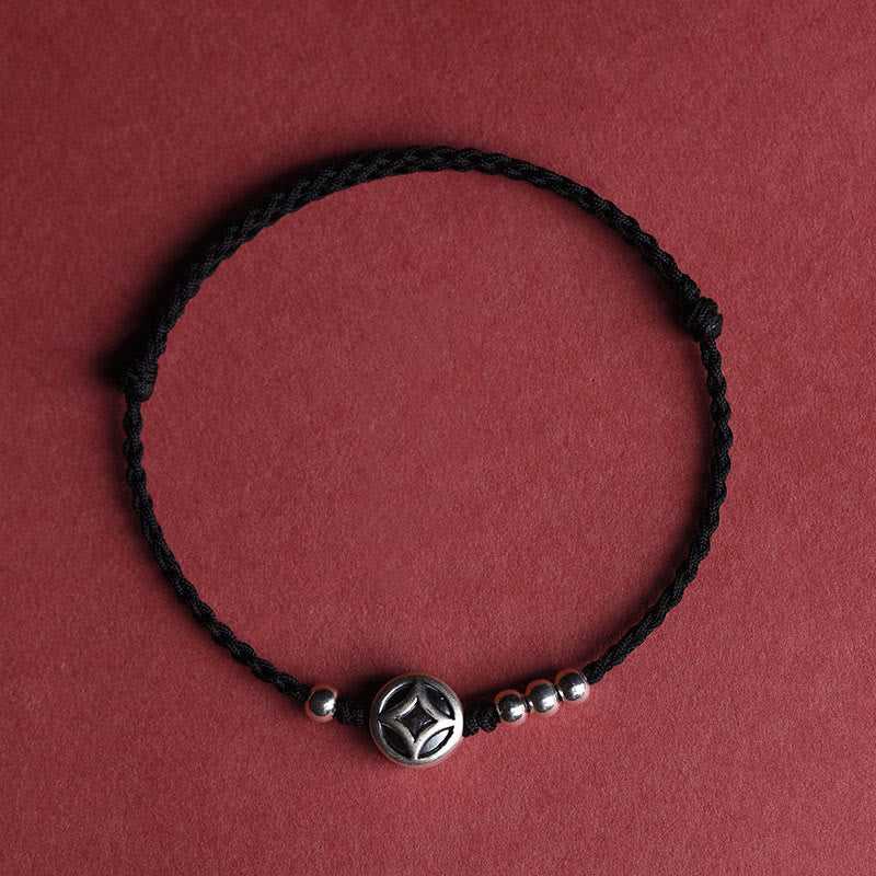 Handcrafted Red String Bracelet Anklet with 999 Fine Silver & Copper Coin Charm
