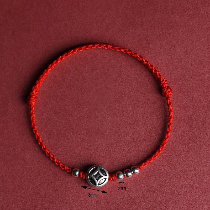 Handcrafted Red String Bracelet Anklet with 999 Fine Silver & Copper Coin Charm