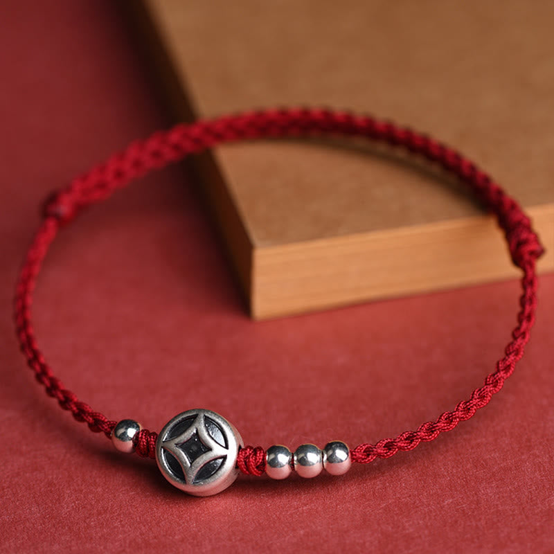 Handcrafted Red String Bracelet Anklet with 999 Fine Silver & Copper Coin Charm