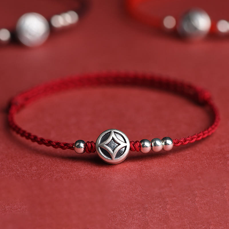 Handcrafted Red String Bracelet Anklet with 999 Fine Silver & Copper Coin Charm