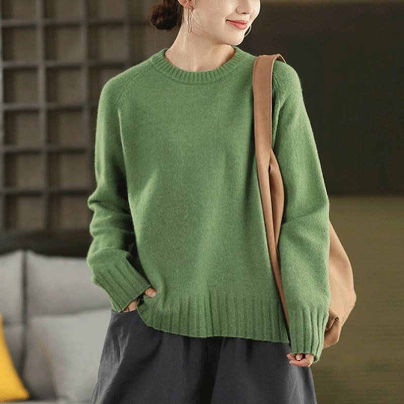 Winter Crew Neck Warm Long Sleeve Women's Cotton Knitted Sweater