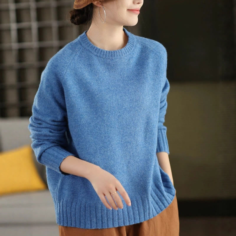 Winter Crew Neck Warm Long Sleeve Women's Cotton Knitted Sweater