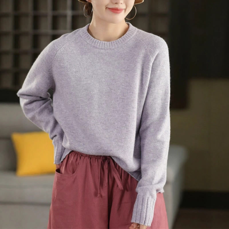 Winter Crew Neck Warm Long Sleeve Women's Cotton Knitted Sweater