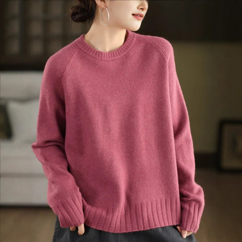 Winter Crew Neck Warm Long Sleeve Women's Cotton Knitted Sweater