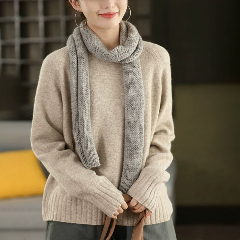 Winter Crew Neck Warm Long Sleeve Women's Cotton Knitted Sweater